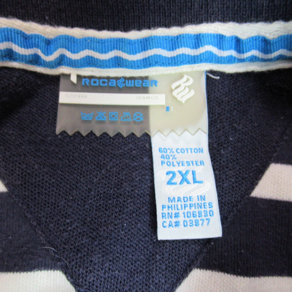 Vintage Rocawear Shirt Mens 2XL Cream Blue Striped Polo Golf Preppy Coastal 90s - Picture 2 of 12